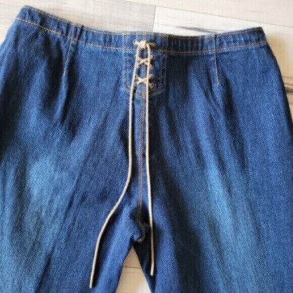 Vintage Y2K Wide Leg Western Denim Jeans Sz 8-9 - Picture 5 of 6